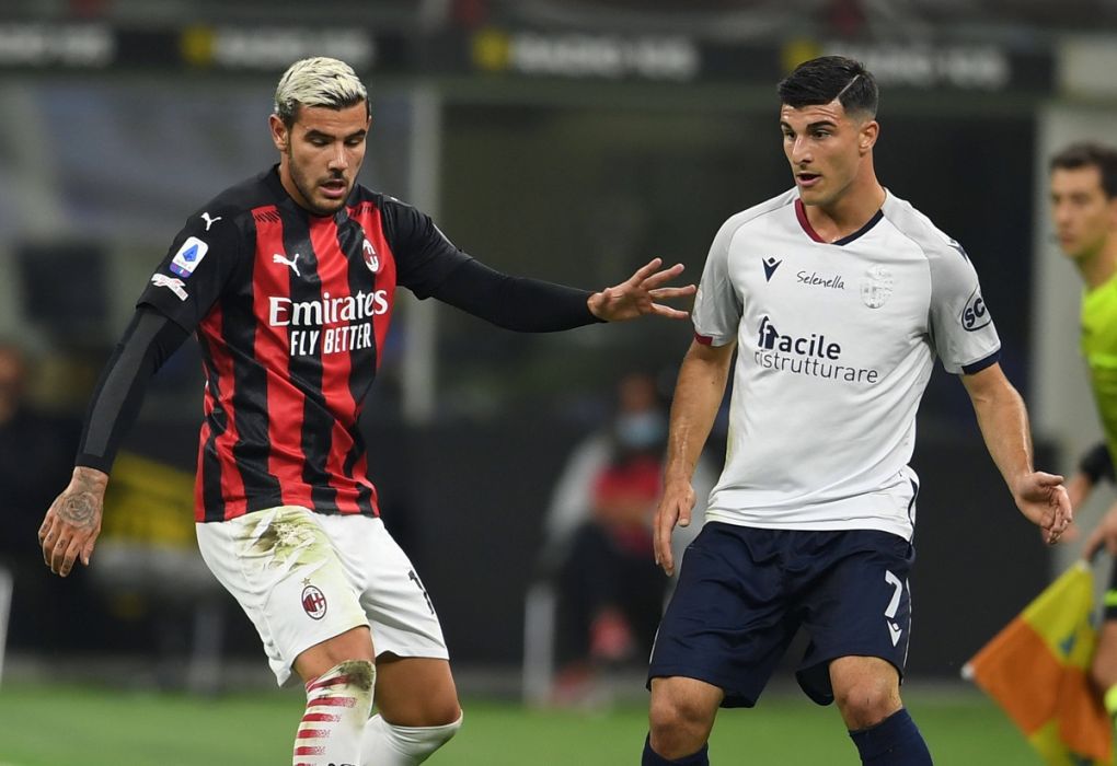 Riccardo Orsolini BolognaTheo Hernandez Milan during the Italian Serie A match between Milan 2-0 Bologna at Giuseppe Meazza Stadium on September 21 , 2020 in Milano, Italy. Photo by Maurizio Borsari/AFLO Noxthirdxpartyxsales PUBLICATIONxNOTxINxJPN 144876572