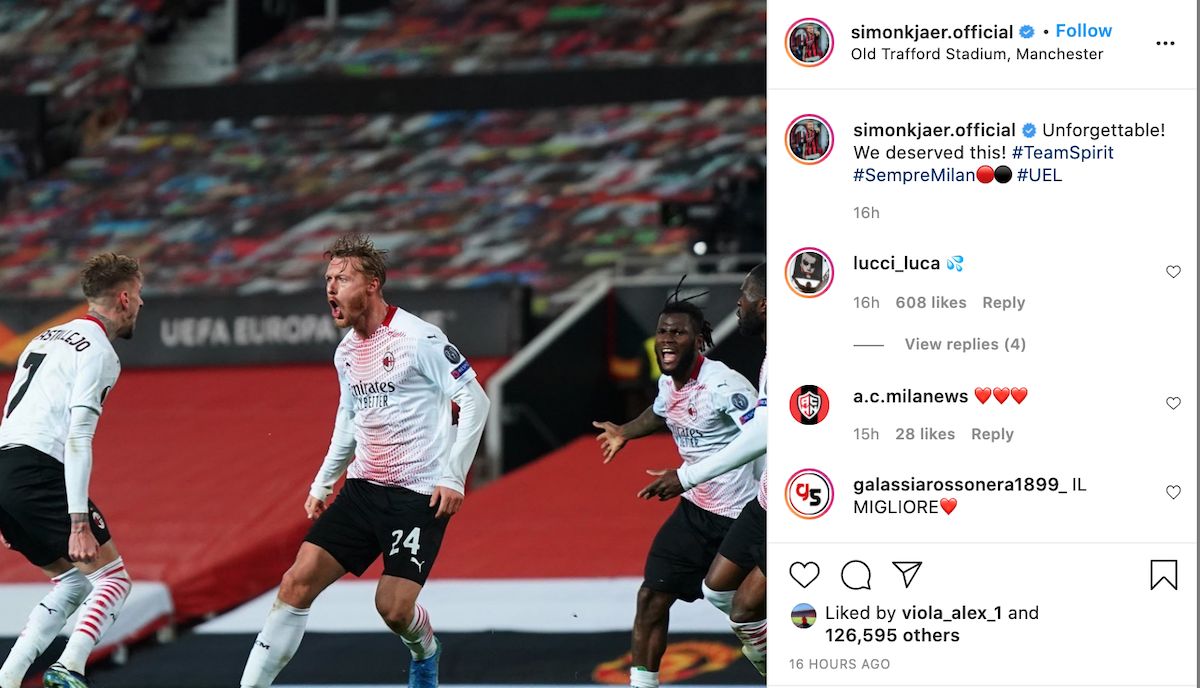Photos: Milan players react to Man Utd draw on social media – “The Rossoneri heart never gives up”