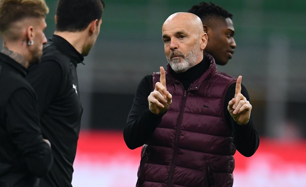MILAN, ITALY - MARCH 03: Stefano Pioli of AC Milan reacts before the Serie A match between AC Milan and Udinese Calcio at Stadio Giuseppe Meazza on March 03, 2021 in Milan, Italy. (Photo by Claudio Villa./Getty Images)