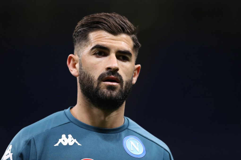 Elseid Hysaj of SSC Napoli during the warm up prior to the Serie A match at Giuseppe Meazza, Milan. Picture date: 14th March 2021. Picture credit should read: Jonathan Moscrop/Sportimage PUBLICATIONxNOTxINxUK SPI-0955-0206