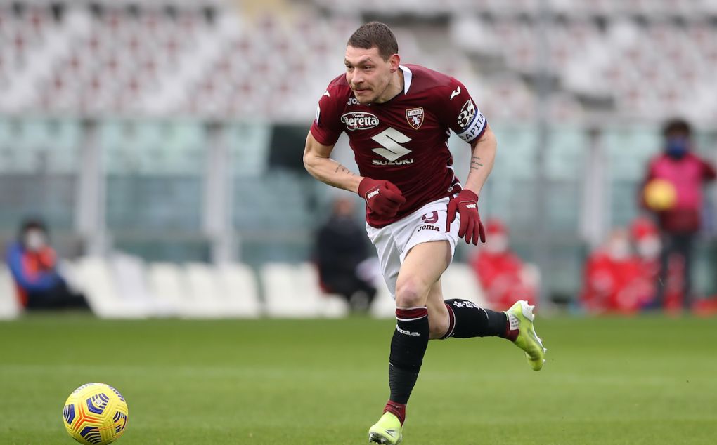 TURIN, ITALY - FEBRUARY 13: Andrea Belotti of Torino FC races after the ball during the Serie A match between Torino FC and Genoa CFC at Stadio Olimpico di Torino on February 13, 2021 in Turin, Italy. (Photo by Jonathan Moscrop/Getty Images)