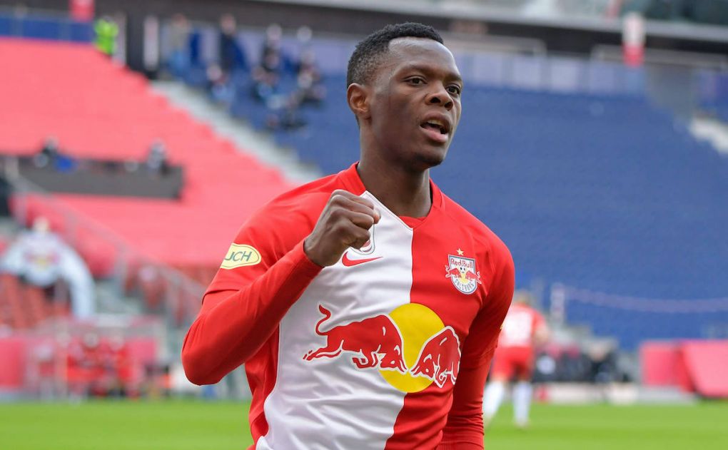 Salzburg, Oesterreich 07. Maerz 2021: tipico Bundesliga - 2020/2021 - Sp. 20 - RB Salzburg vs. SKN St. Poelten Patson Daka FC Red Bull Salzburg, jubelt nach seinem Tor zum 1:1 Ausgleich Red Bull Arena *** Salzburg, Oesterreich 07 Maerz 2021 tipico Bundesliga 2020 2021 Sp 20 RB Salzburg vs SKN St Poelten Patson Daka FC Red Bull Salzburg , cheers after his goal to equalise 1 1 Red Bull Arena Copyright: xFotostandx/xWassmuthx