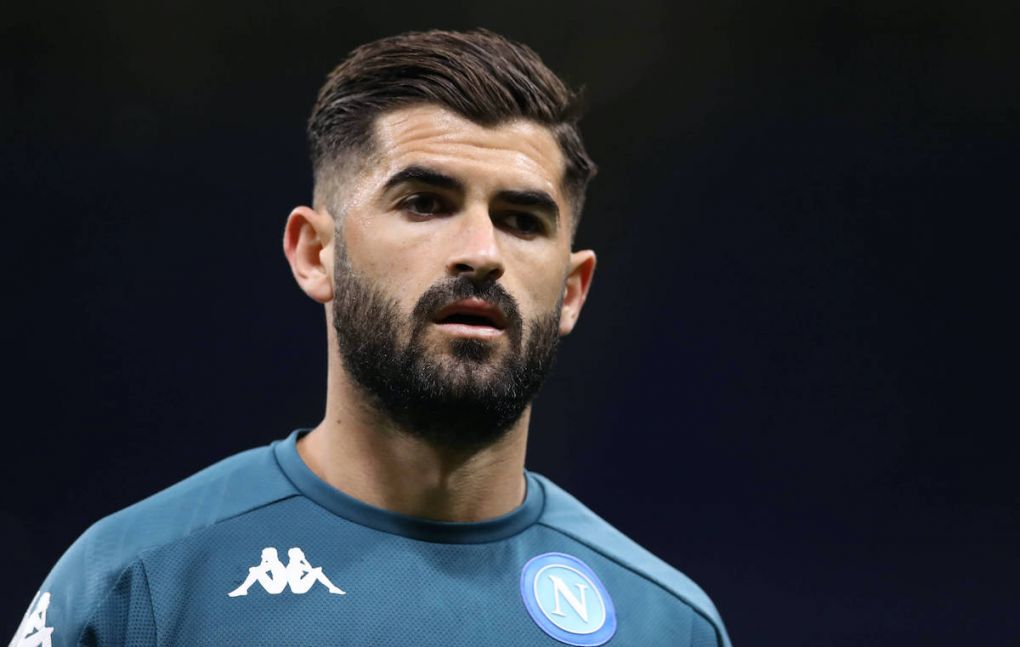Elseid Hysaj of SSC Napoli during the warm up prior to the Serie A match at Giuseppe Meazza, Milan. Picture date: 14th March 2021. Picture credit should read: Jonathan Moscrop/Sportimage PUBLICATIONxNOTxINxUK SPI-0955-0206