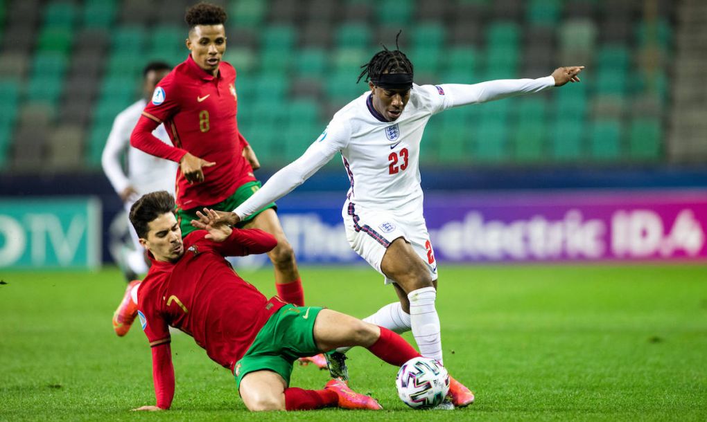 LJUBLJANA, SLOVENIA - MARCH 28: Vitor Ferreira of Portugal and Noni Madueke of England during the 2021 UEFA European Under-21 Championship Group D match between Portugal and England at Stadion Stozice on March 28, 2021 in Ljubljana, Slovenia. MB Media SPO, SOC, FOI PUBLICATIONxINxGERxSUIxAUTxONLY Copyright: xMBxMediax