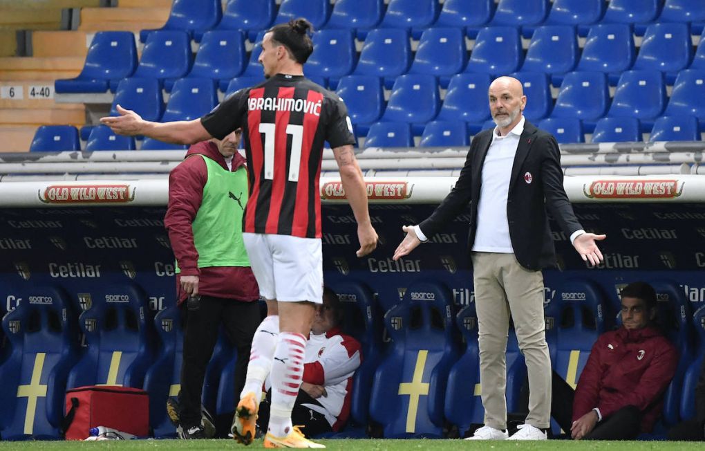 expulsion of Zlatan Ibrahimovic of AC Milan with coach Stefano Pioli during the Serie A football match between Parma Calcio 1913 and AC Milan at Ennio Tardini stadium in Parma Italy, April 10th, 2021. Photo Andrea Staccioli / Insidefoto andreaxstaccioli