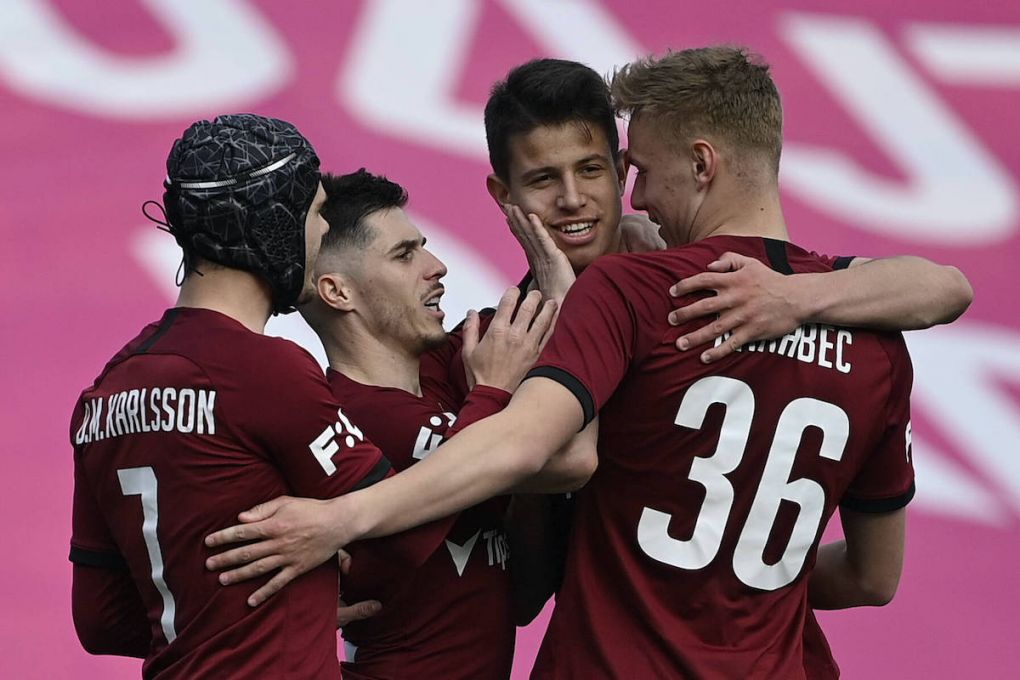 Utkani 29. kola prvni fotbalove ligy: Sparta Praha - SFC Opava, 25. dubna 2021 v Praze. Hraci Sparty se raduji z golu, ktery dal Adam Hlozek druhy zprava. CTKPhotoP2021042506004 PUBLICATIONxNOTxINxCZExSVK