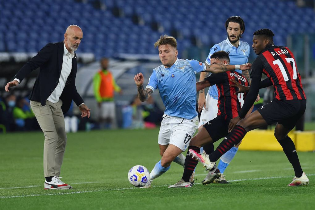 Soccer: Italian Serie A ,SS Lazio v AC Milan Milan trainer Stefano Pioli Ciro Immobile of Lazio Rafael Leao of Milan during the Italian Serie A soccer match SS Lazio v AC Milan in the Olympic stadium in Rome, Italy, 26 April 2021. Imago ImagesEmmefoto Copyright: xImagoxImagesEmmefotox