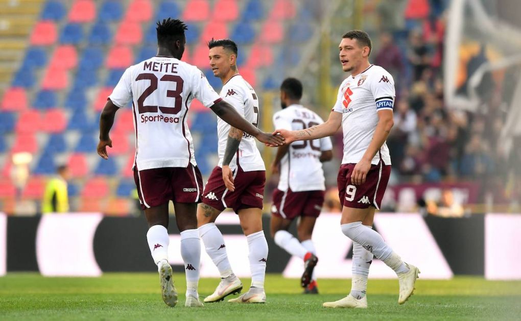 Photo Massimo Paolone/LaPresse October 21, 2018 Bologna, Italy soccer Bologna vs Torino - Italian Football Championship League A TIM 2018/2019 - "Renato Dall Ara" stadium. In the pic: Soualiho Meite (Torino FC) and Andrea Belotti (Torino FC) celebrate after a goal of Daniele Baselli (Torino FC) 0-2 PUBLICATIONxINxGERxSUIxAUTxONLY Copyright: xMassimoxPaolone/LaPressex