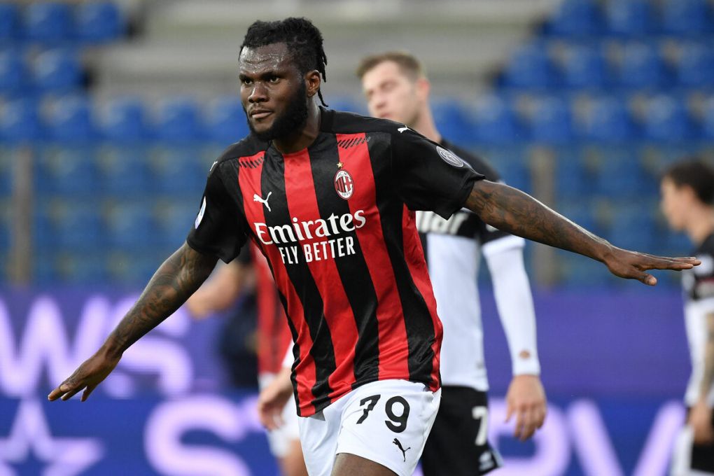 Frank Kessie of AC Milan celebrates after scoring the goal of 0-2 during the Serie A football match between Parma Calcio 1913 and AC Milan at Ennio Tardini stadium in Parma Italy, April 10th, 2021. Photo Andrea Staccioli / Insidefoto andreaxstaccioli