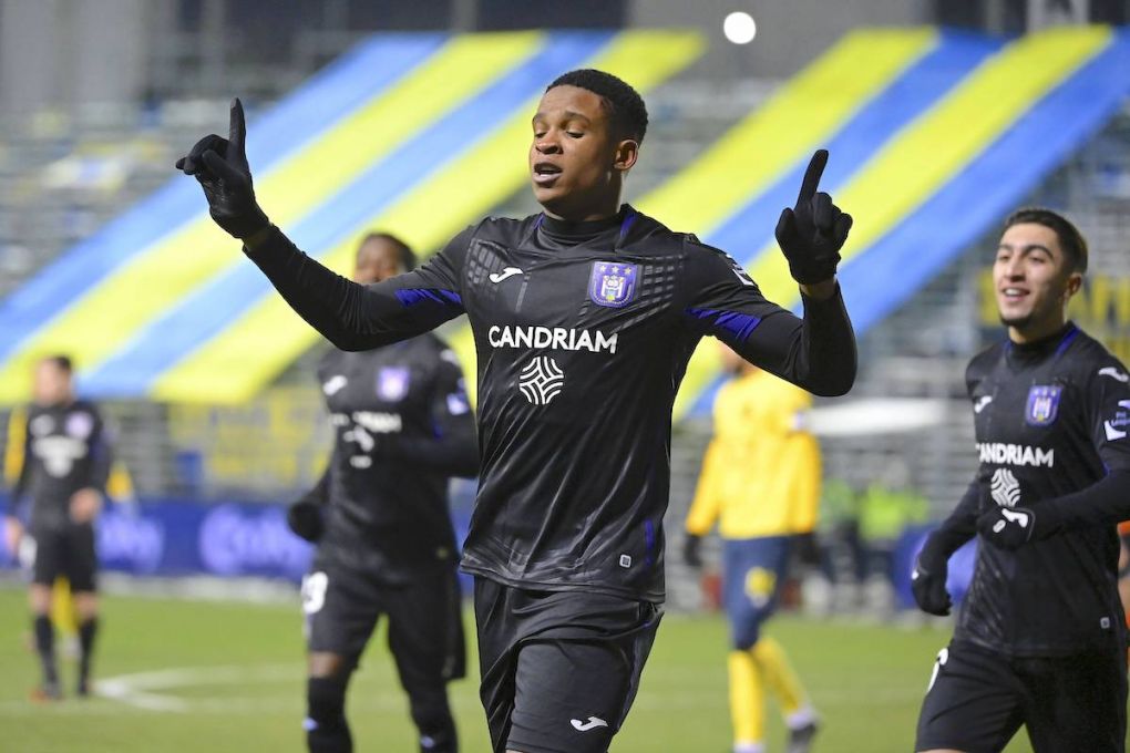 BRUSSELS, BELGIUM - FEBRUARY 11 : Paul Mukairu forward of Anderlecht celebrates after scoring during the Belgian Cup 1/8 finale match between Royale Union St-Gilloise and RSC Andelecht on February 11, 2021 in Brussels, Belgium, 11/02/2021 FOOTBALL : Union St-Gilloise v Anderlecht - Belgian Cup - 11/02/2021 PHOTONEWS/PANORAMIC PUBLICATIONxINxGERxSUIxAUTxHUNxONLY