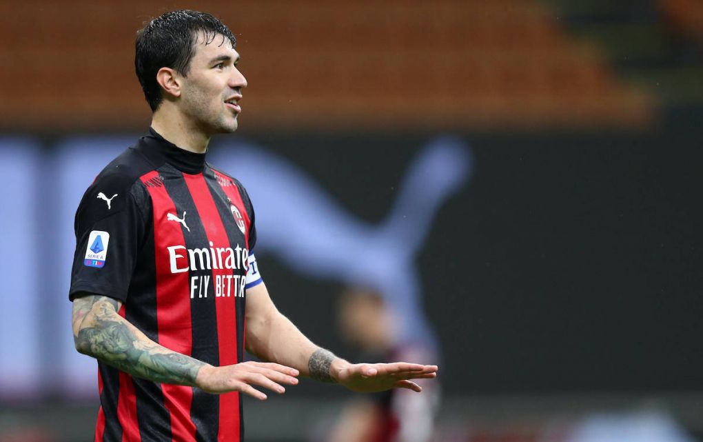 Ac Milan v Benevento Calcio, Italian Serie A. Alessio Romagnoli of Ac Milan looks on during the Serie A match between Ac Milan and Benevento Calcio. at Stadio Giuseppe Meazza on May 1 2021 in Milan, Italy. Milano Stadio Giuseppe Meazza Italy Copyright: xMarcoxCanonierox