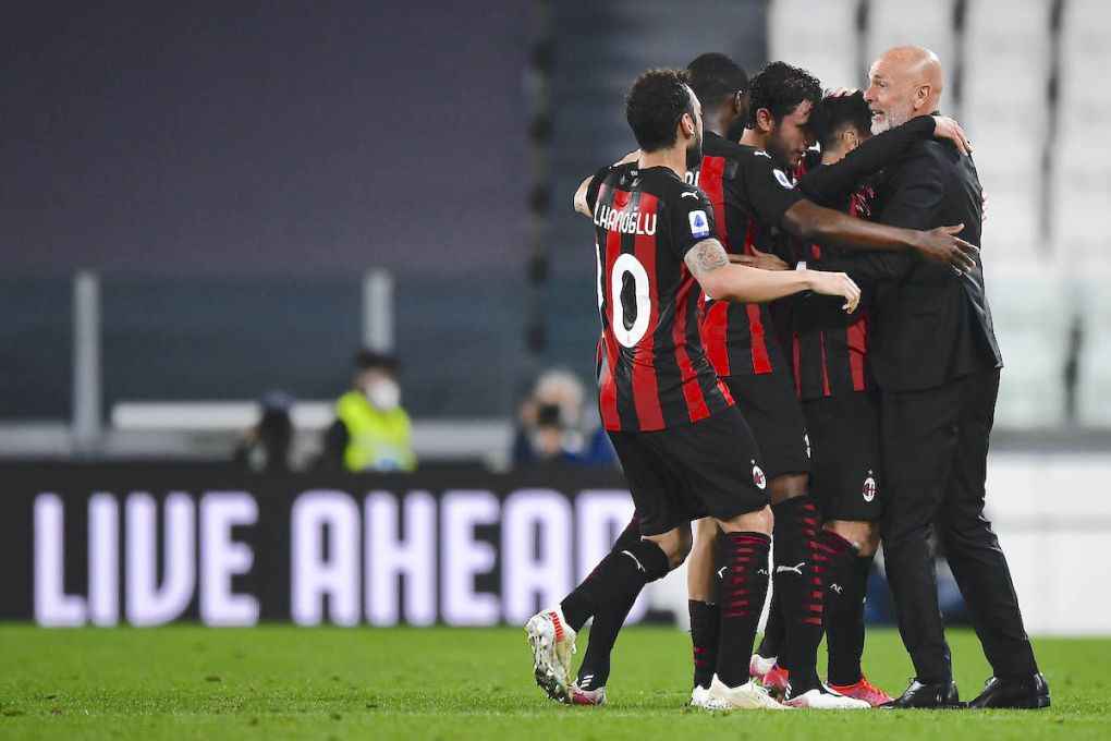 Juventus FC v AC Milan - Serie A Brahim Diaz of AC Milan celebrates with Stefano Pioli, head coach of AC Milan, after scoring a goal during the Serie A football match between Juventus FC and AC Milan. Turin Italy Copyright: xNicolxCampox