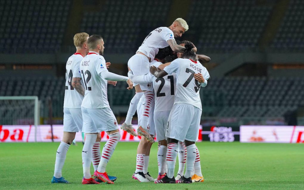 Photo LaPresse - Spada May 12 , 2021 Turin Italy Soccer AA.C. Milan- Season 2020-2021 - Serie A Torino vs Milan In the pic: Theo Hernandez celebrates after scoring 0-1 b Samu Castillejo Ante Rebic PUBLICATIONxNOTxINxITAxFRAxCHN Copyright: xSpada/LaPressex