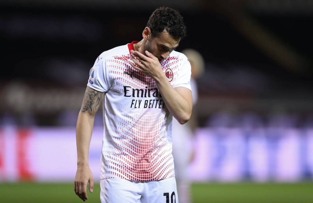 Turin, Italy, 12th May 2021. Hakan Calhanoglu of AC Milan reacts during the Serie A match at Stadio Grande Torino, Turin. Picture credit should read: Jonathan Moscrop / Sportimage PUBLICATIONxNOTxINxUK SPI-1047-0073