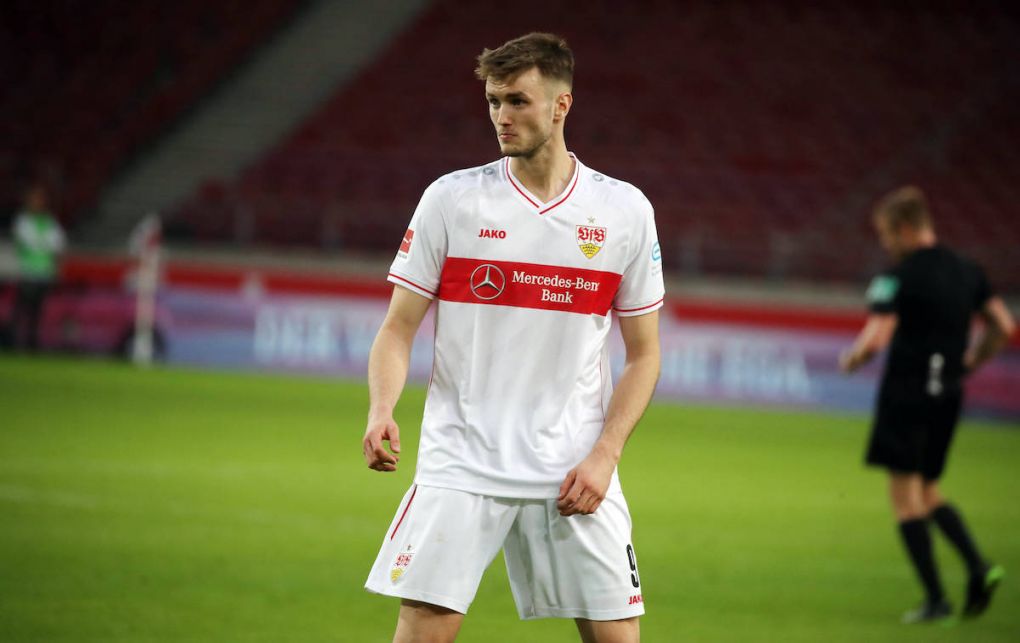 10.04.21 VfB Stuttgart - Borussia Dortmund Deutschland, Stuttgart, 10.04.2021, Fussball, Bundesliga, Saison 2020/2021, VfB Stuttgart - Borussia Dortmund 2:3: Sasa Kalajdzic VfB Stuttgart. *** 10 04 21 VfB Stuttgart Borussia Dortmund Germany, Stuttgart, 10 04 2021, football, Bundesliga, season 2020 2021, VfB Stuttgart Borussia Dortmund 2 3 Sasa Kalajdzic VfB Stuttgart