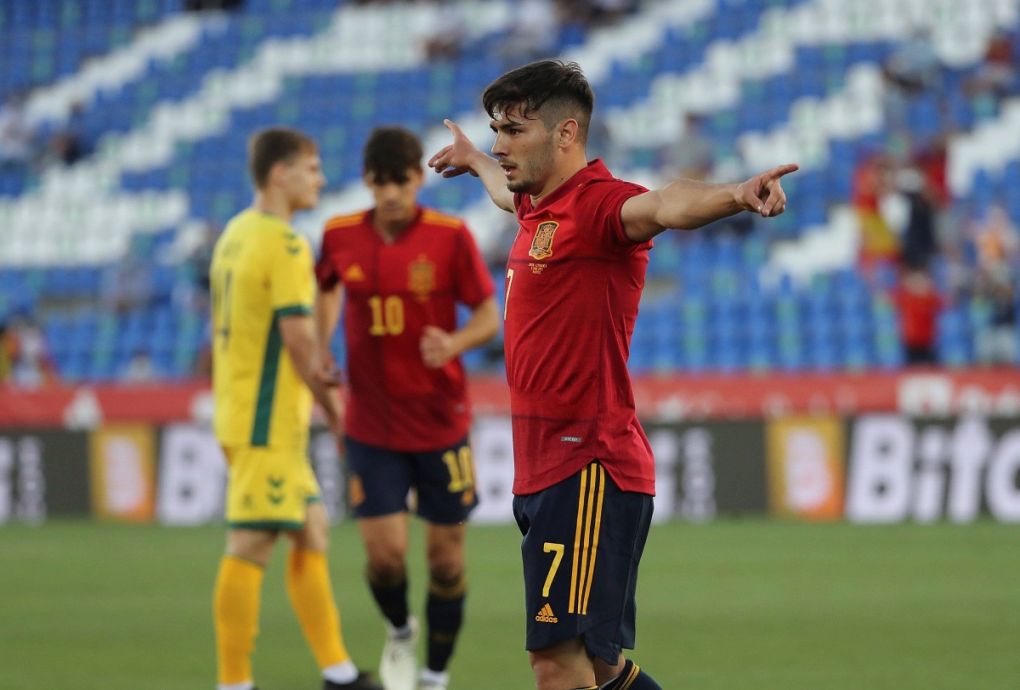 Spain s striker Brahim Diaz celebrates after scoring the 2-0 goal during their friendly soccer match at Butarque stadium in Madrid, Spain, 08 June 2021. Spain - Lithuania ACHTUNG: NUR REDAKTIONELLE NUTZUNG PUBLICATIONxINxGERxSUIxAUTxONLY Copyright: xKikoxHuescaxes-ESx GRAF6201 20210608-637587842399784797