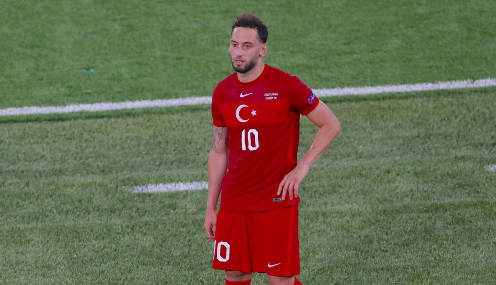 Rome, Italy, 11th June 2021. Dejected Hakan Calhanoglu of Turkey during the UEFA European Championships 2020 match at Stadio Olimpico, Rome. Picture credit should read: Jonathan Moscrop / Sportimage PUBLICATIONxNOTxINxUK SPI-1083-0082