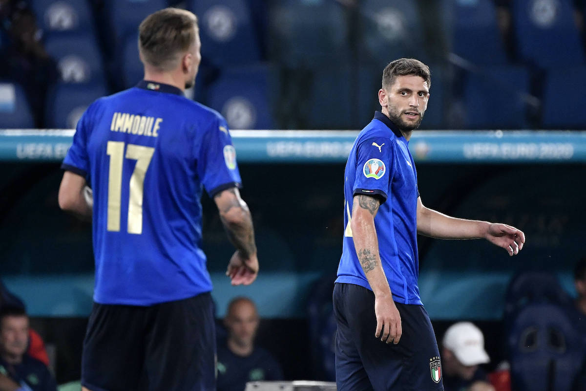 Ciro Immobile and Domenico Berardi of Italy during the UEFA EURO, EM, Europameisterschaft,Fussball 2020 Group stage - Group A football match between Italy and Switzerland at stadio Olimpico in Rome Italy, June 16th, 2021. Italy won 3-0 over Switzerland. Photo Andrea Staccioli / Insidefoto andreaxstaccioli