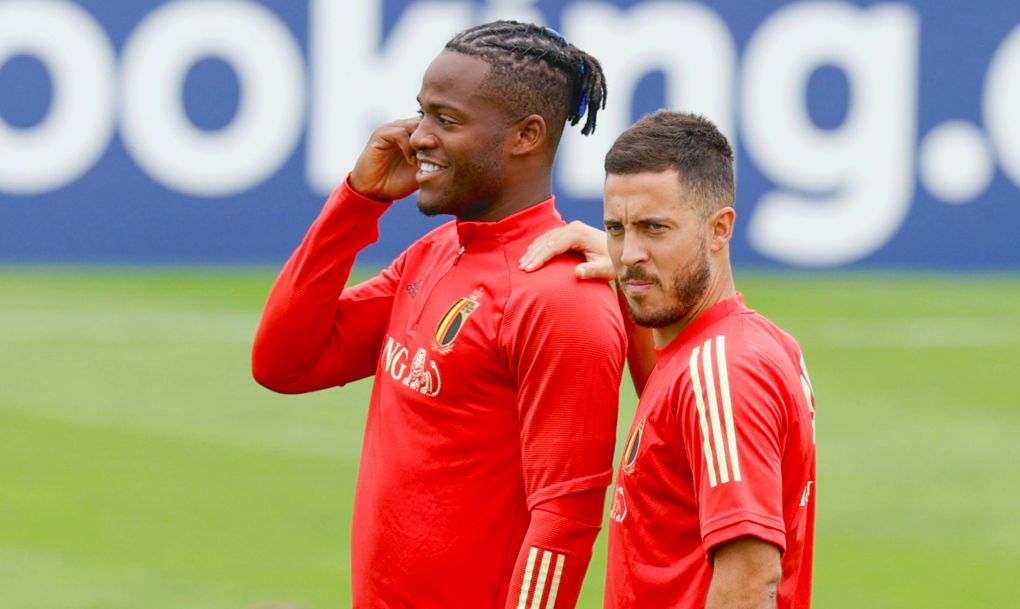 Belgium s Michy Batshuayi and Belgium s Eden Hazard pictured during a training session of the Belgian national soccer team Red Devils, in Tubize, Saturday 19 June 2021. The team prepares for the third game of the group phase of the Euro 2020 European Championship, EM, Europameisterschaft against Finland, on Monday. BRUNOxFAHY PUBLICATIONxINxGERxSUIxAUTxONLY x3012067x