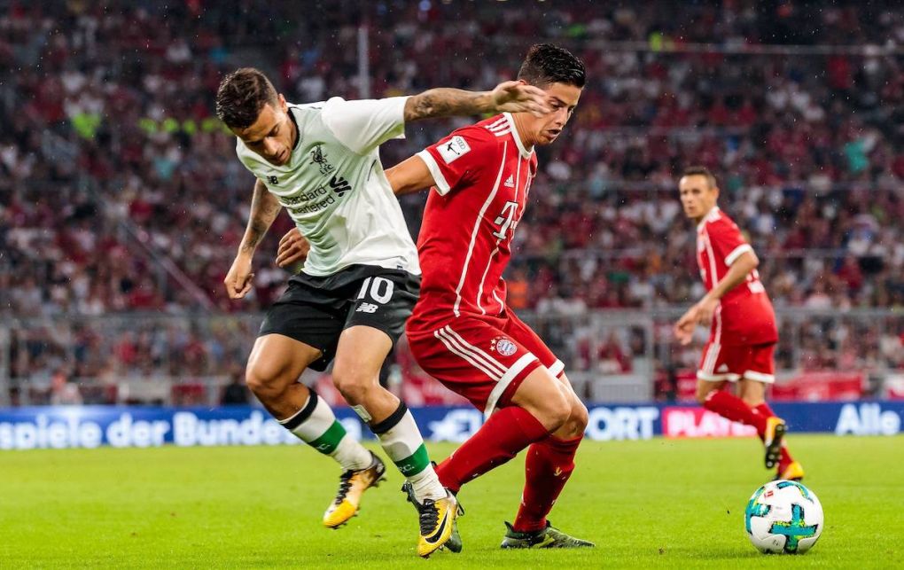 01.08.2017, Allianz Arena, Muenchen, GER, Audi Cup, FC Bayern Muenchen vs FC Liverpool, im Bild Philippe Coutinho (FC Liverpool), James Rodriguez (FC Bayern Muenchen) // during the Audi Cup Match between FC Bayern Munich and FC Liverpool at the Allianz Arena, Munich, Germany on 2017/08/01. Muenchen PUBLICATIONxNOTxINxAUT EP_fei