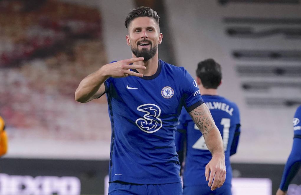 Olivier Giroud of Chelsea celebrates scoring the first goal during the Premier League match at Molineux, Wolverhampton. Picture date: 15th December 2020. Picture credit should read: Andrew Yates/Sportimage PUBLICATIONxNOTxINxUK SPI-0807-0034