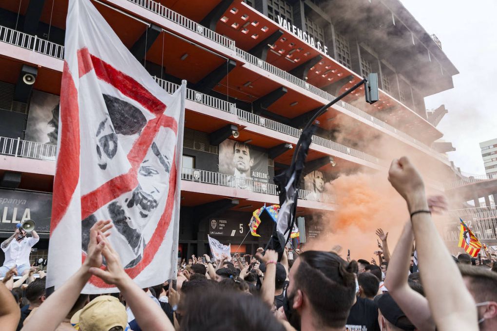 Valencia CF fans gather outside Mestalla