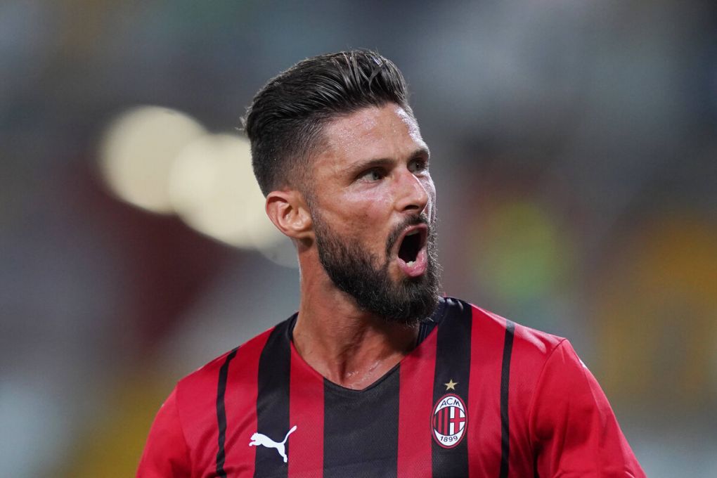 Photo Spada - LaPresse August 14 , 2021 Trieste , Italy Soccer Season 2021-2022 - friendly match Nereo Rocco Stadium Milan vs Panathinaikos In the pic: Olivier Giroud celebrates after scoring 1-0 PUBLICATIONxNOTxINxITAxFRAxCHN Copyright: xSpada/LaPressex