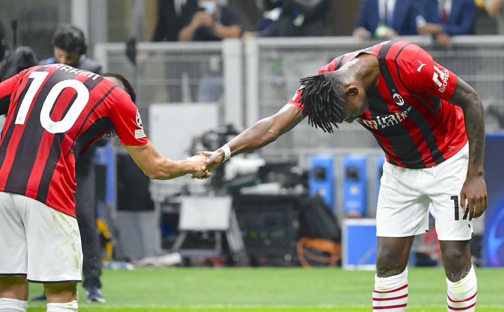 Rafael Leao of AC Milan celebrates with Brahim Diaz