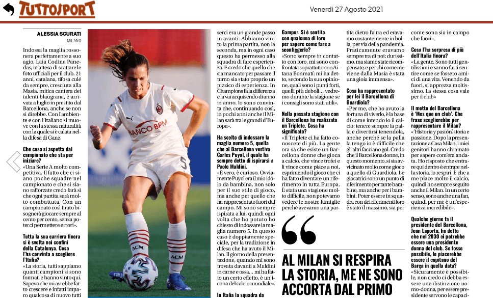 laia codina AC Milan tuttosport