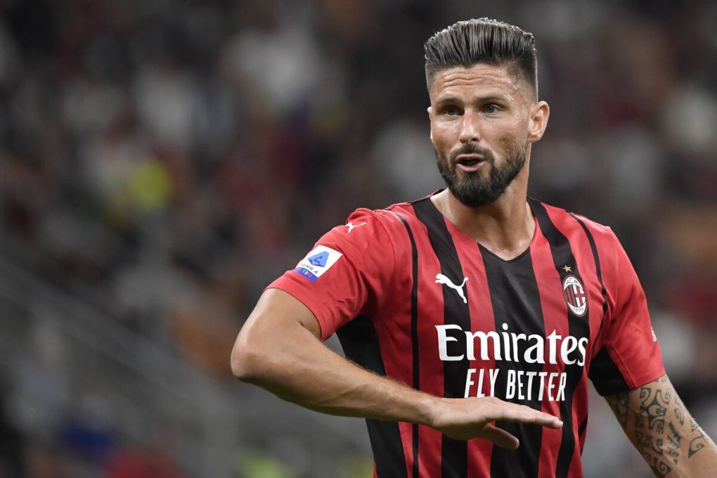 Olivier Giroud of AC Milan reacts during the Serie A 2021/2022 football match between AC Milan and Cagliari Calcio at Giuseppe Meazza stadium in Milano Italy, August 29th, 2021. Photo Andrea Staccioli / Insidefoto andreaxstaccioli