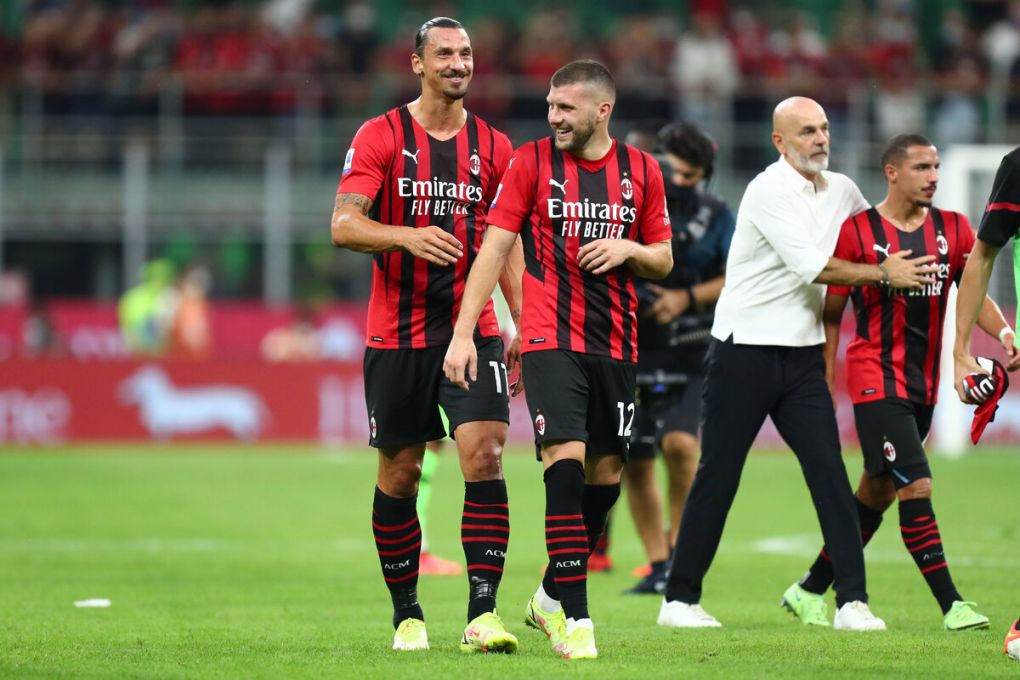 Ac Milan v Ss Lazio Zlatan Ibrahimovic and Ante Rebic of Ac Milan celebrate after winning the Serie A match between Ac Milan and Ss Lazio at Stadio Giuseppe Meazza on September 12 2021 in Milan, Italy. Milano Stadio Giuseppe Meazza Italy Copyright: xMarcoxCanonierox