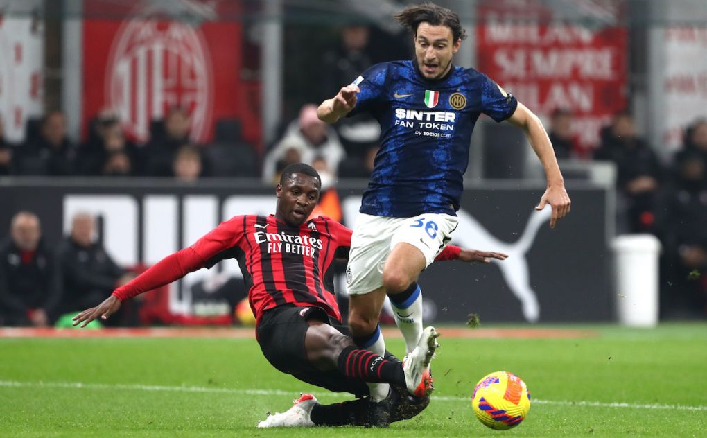 Matteo Darmian of FC Internazionale is fouled by Fode Ballo-Toure of AC Milan