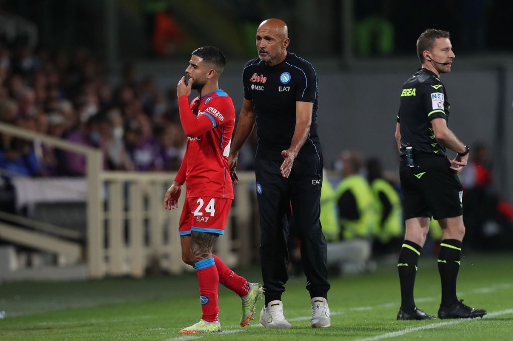 FLORENCE, ITALY - 03: Luciano Spalletti manager of SSC Napoli and Lorenzo Insigne during the Serie A match between ACF Fiorentina v SSC Napoli at Stadio Artemio Franchi on October 3, 2021 in Florence, Italy. (Photo by Gabriele Maltinti/Getty Images)