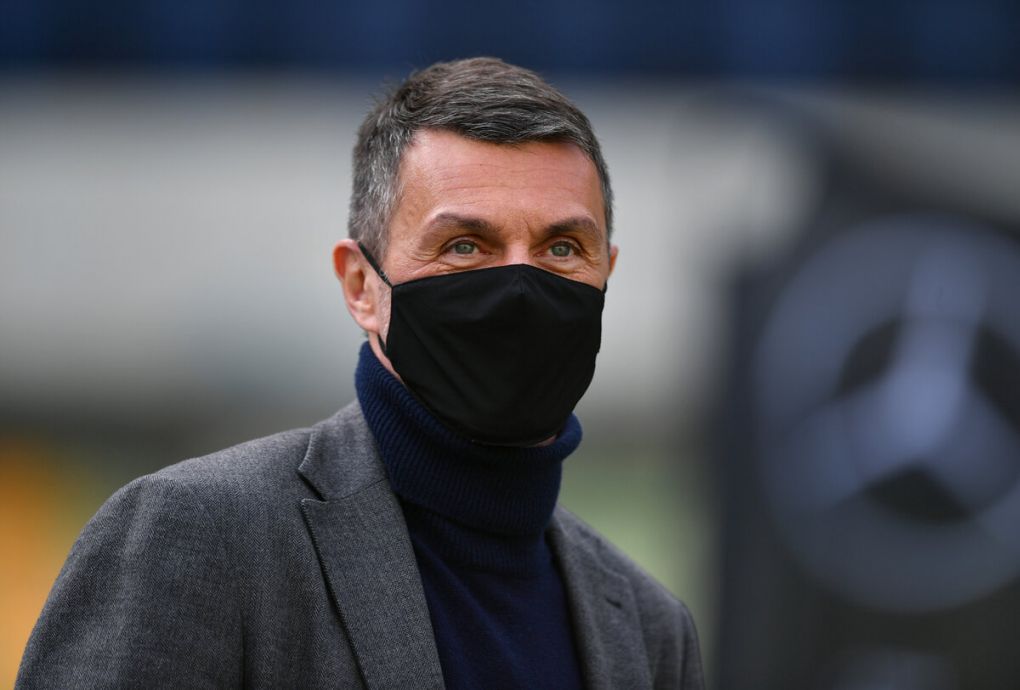 VERONA, ITALY - MARCH 07: Paolo Maldini, former footballer of AC Milan is seen wearing a face mask prior to the Serie A match between Hellas Verona FC and AC Milan at Stadio Marcantonio Bentegodi on March 07, 2021 in Verona, Italy. Sporting stadiums around Italy remain under strict restrictions due to the Coronavirus Pandemic as Government social distancing laws prohibit fans inside venues resulting in games being played behind closed doors. (Photo by Alessandro Sabattini/Getty Images)