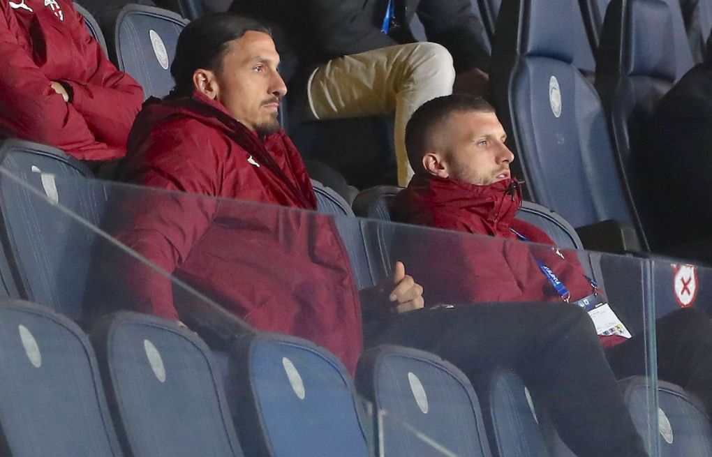 Zlatan Ibrahimovic and Ante Rebic of AC Milan