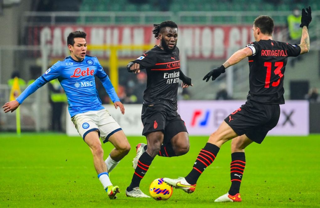 AC Milan's Ivorian midfielder Franck Kessie and AC Milan's Italian defender Alessio Romagnoli