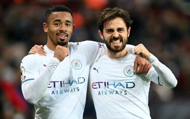 Manchester City celebrates with team mate Gabriel Jesus