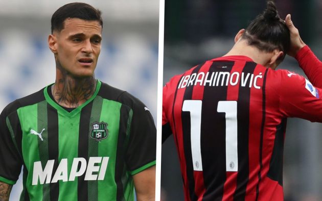 Gianluca Scamacca of US Sassuolo Zlatan Ibrahimovic AC Milan