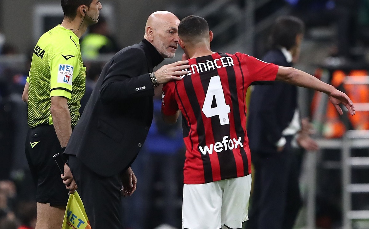 Stefano Pioli and Ismael Bennacer Milan