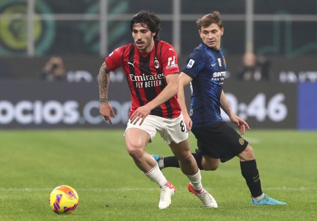 Sandro Tonali Milan and Nicolo Barella Inter