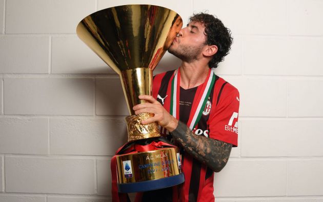 Davide Calabria of AC Milan scudetto trophy