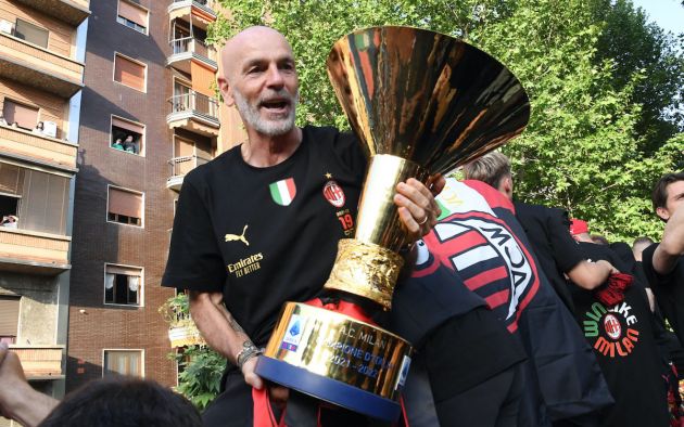 Head coach of AC Milan Stefano Pioli scudetto trophy