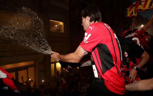 Sandro Tonali of AC Milan spray champagne