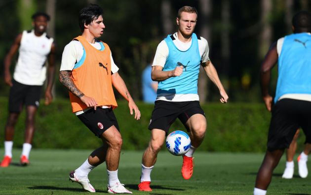 Sandro Tonali and Tommaso Pobega of AC Milan