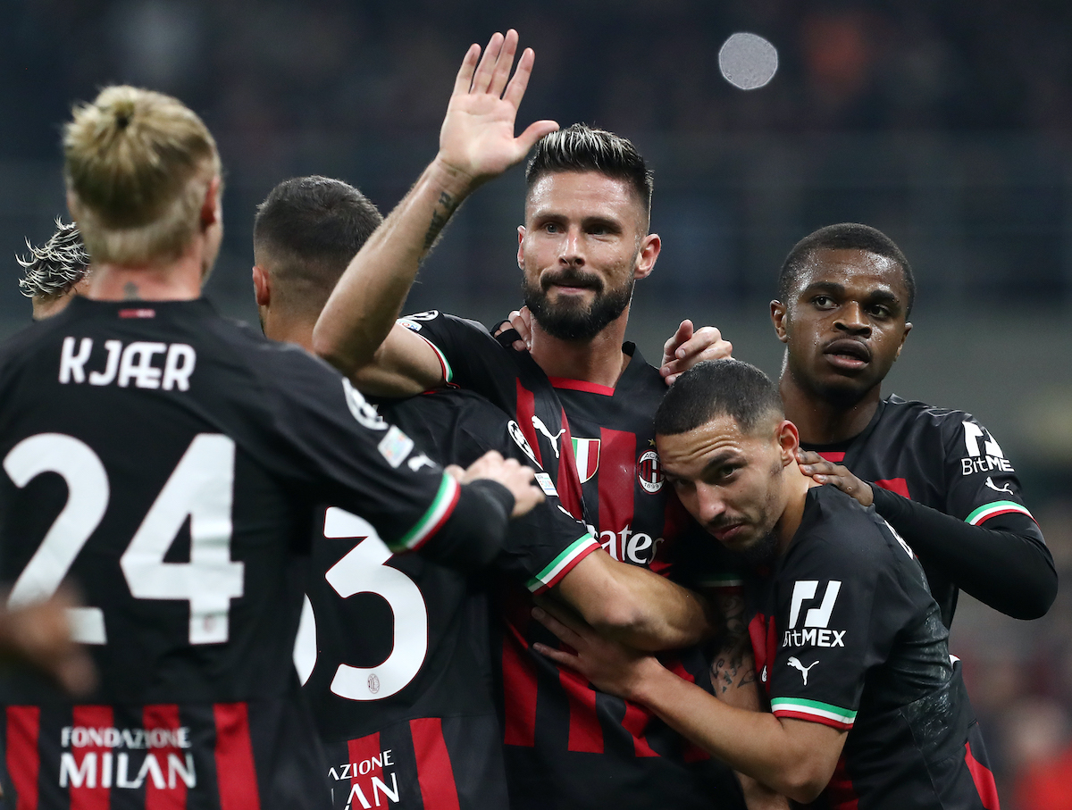 Olivier Giroud of AC Milan with AC Milan new jersey during the Serie A 2021/ 22 football match between AC Milan and Bologna FC at Giuseppe Meazza  Stadium, Milan, Italy on April 04