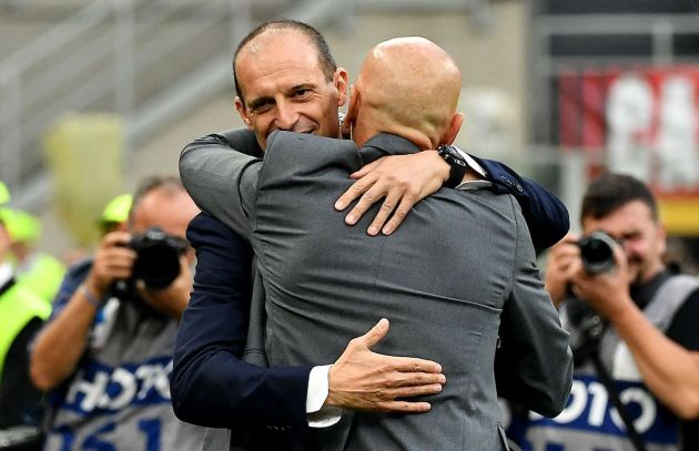 Juventus' Italian coach Massimiliano Allegri greets AC Milan's Italian coach Stefano Pioli