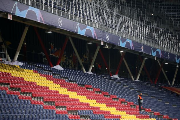 SALZBURG, AUSTRIA - DECEMBER 09: A general view inside the stadium of empty seats during the UEFA Champions League Group A stage match between RB Salzburg and Atletico Madrid at Red Bull Arena on December 09, 2020 in Salzburg, Austria. Sporting stadiums around Austria remain under strict restrictions due to the Coronavirus Pandemic as Government social distancing laws prohibit fans inside venues resulting in games being played behind closed doors. (Photo by Adam Pretty/Getty Images)