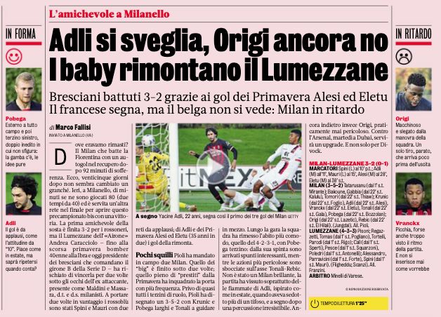 GdS: Tactical indications, tops and flops from Milan's friendly vs.  Lumezzane