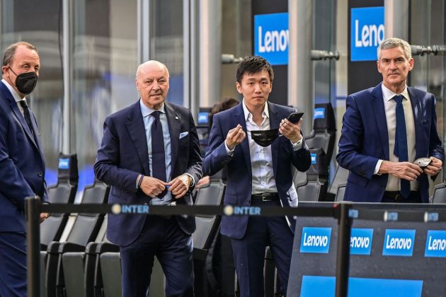 (From 2ndL) Inter Milan's CEO Giuseppe Marotta, Inter President Steven Zhang