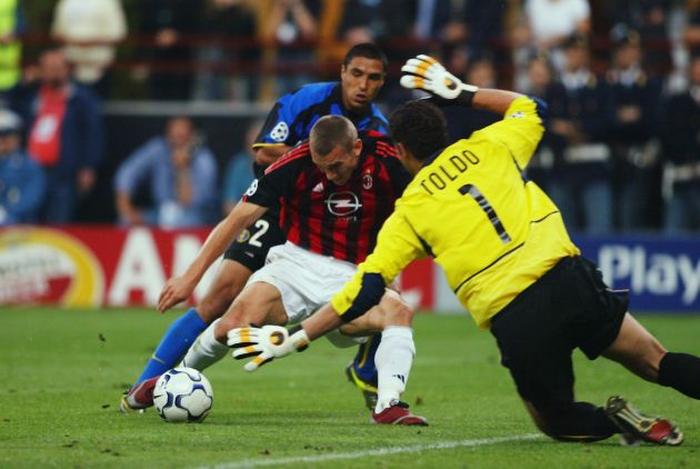 Andrei Shevchenko of AC Milan scores the opening goal